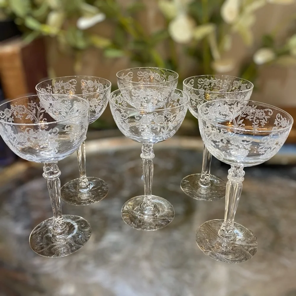 40’s Fostoria Buttercup Set 6 Vintage Cocktail Liquor Stem Goblets Elegant Glass